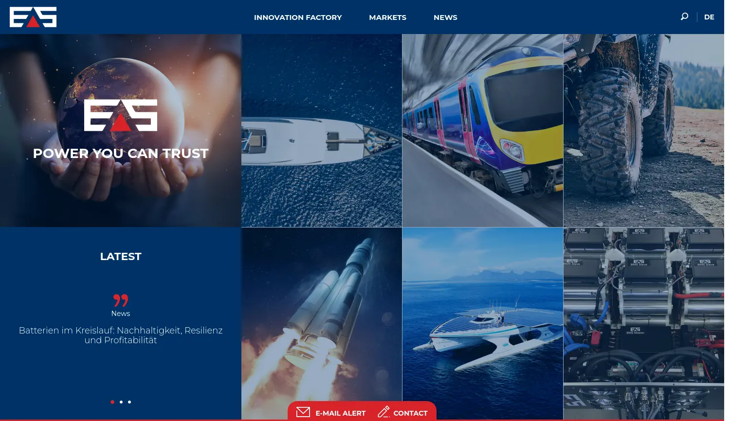 Website der Firma EAS Batteries GmbH