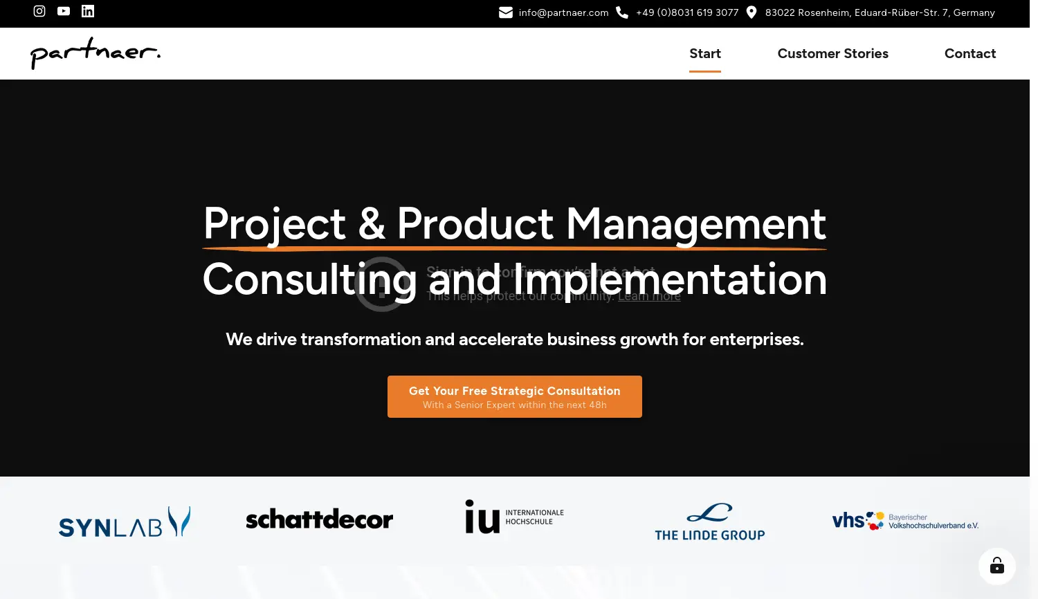 Website der Firma partnaer.core GmbH