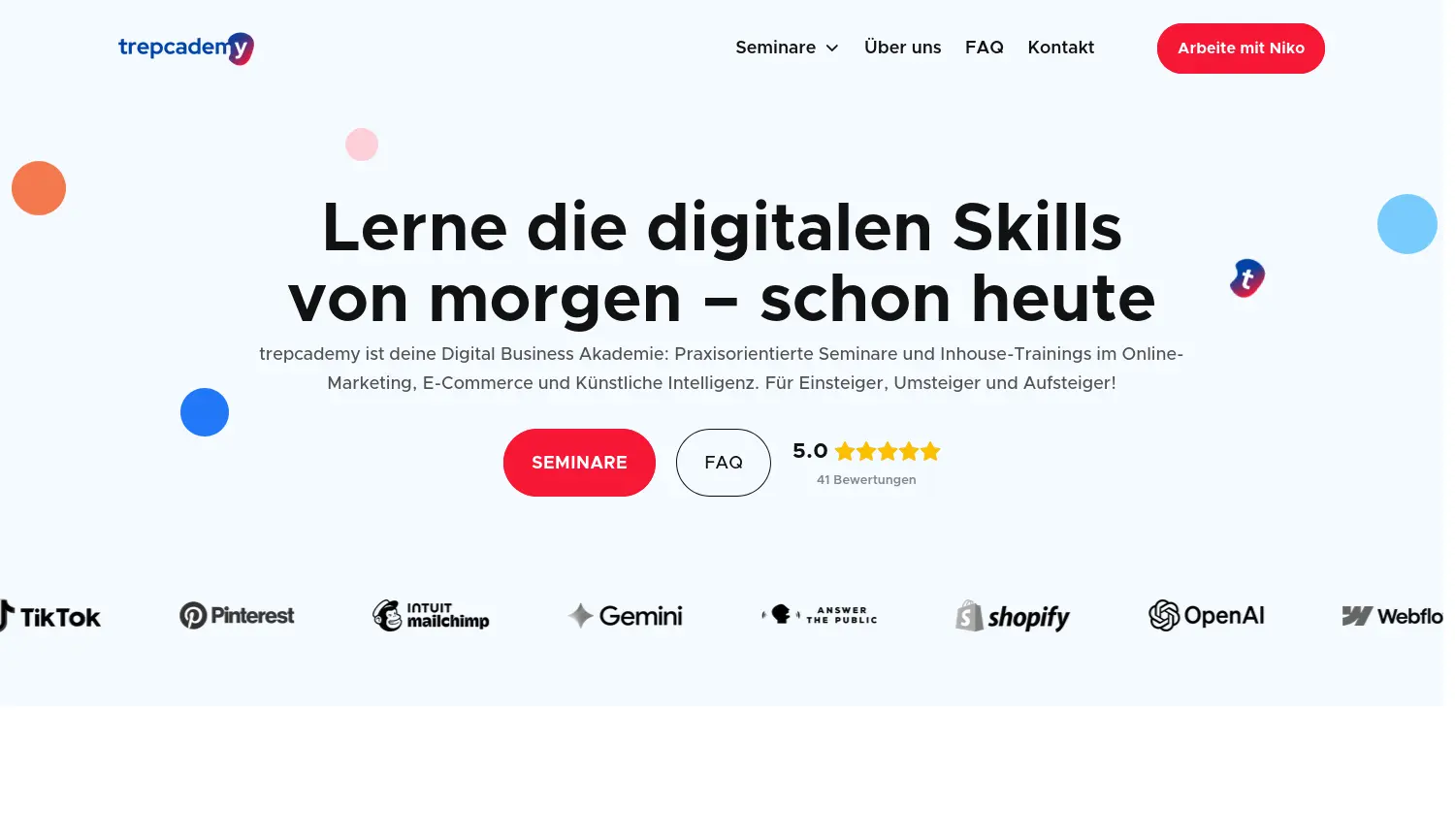 Website der Firma trepcademy Niko Emran