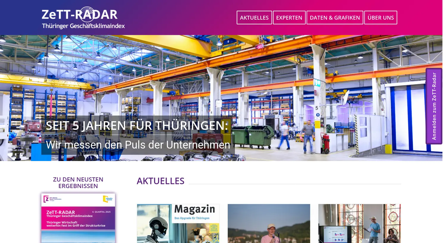 Website der Firma Thüringer Geschäftsklimaindex (ZeTT – Radar) / Friedrich-Schiller-Universität Jena