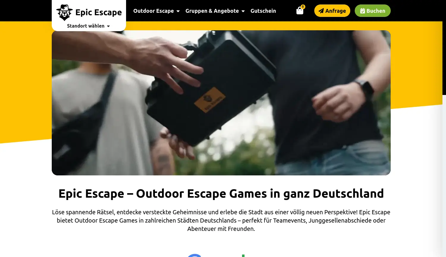 Website der Firma Epic Escape