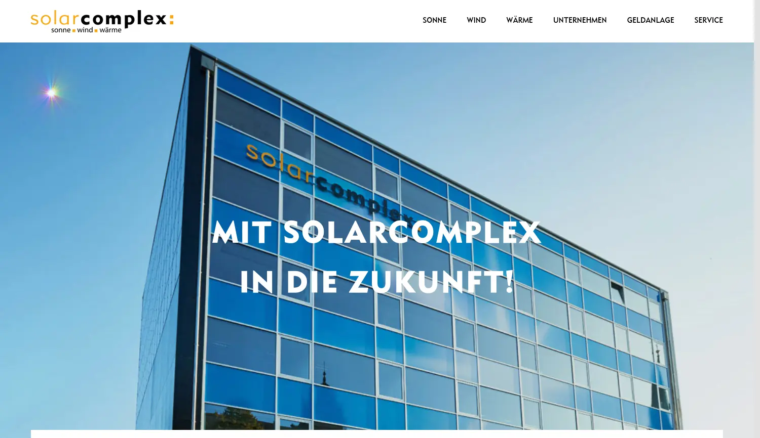 Website der Firma solarcomplex AG