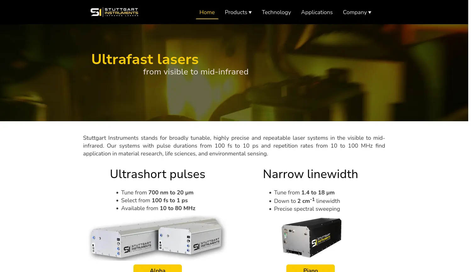 Website der Firma SI Stuttgart Instruments GmbH