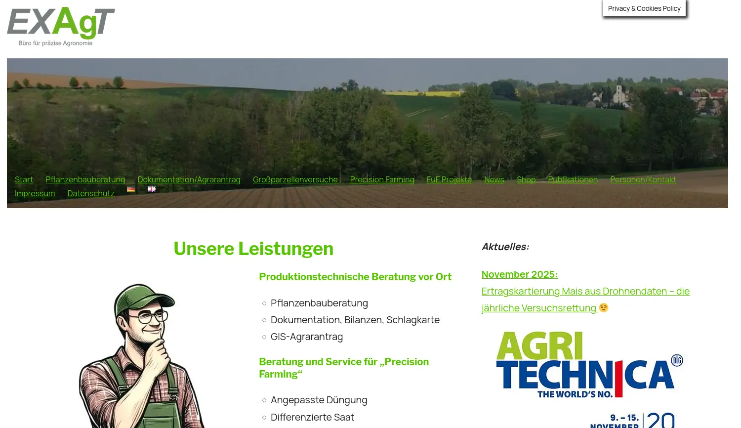 Website der Firma EXAgT GmbH Büro für präzise Agronomie