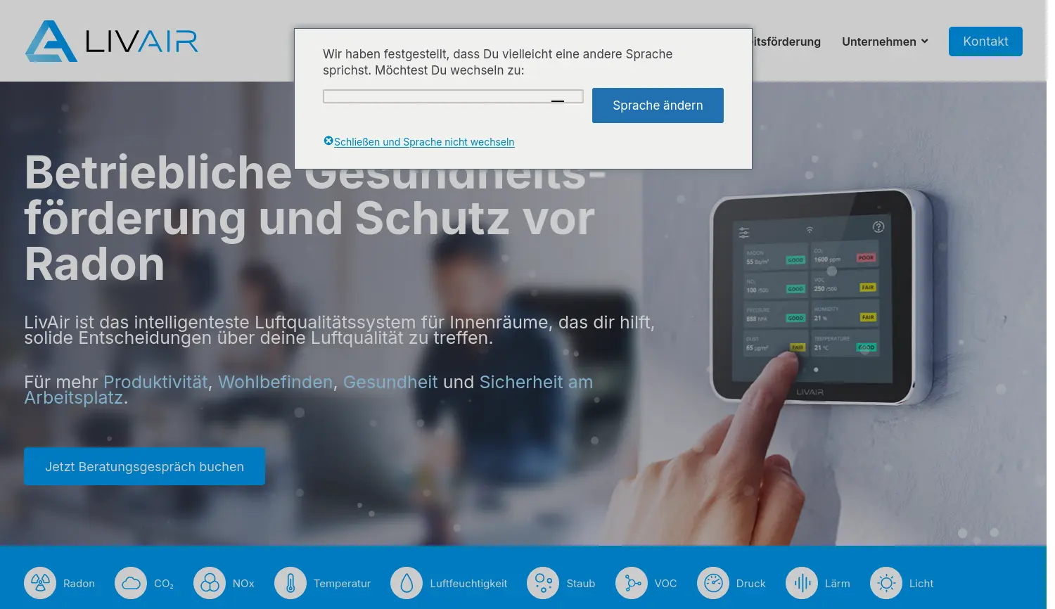 Website der Firma LivAir GmbH