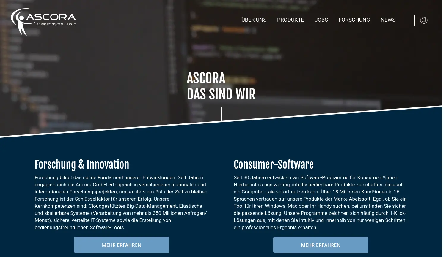 Website der Firma Ascora GmbH