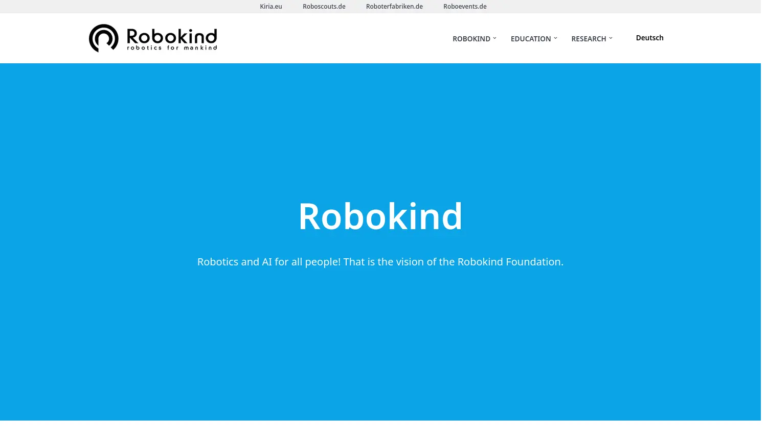 Website der Firma Robokind Stiftung