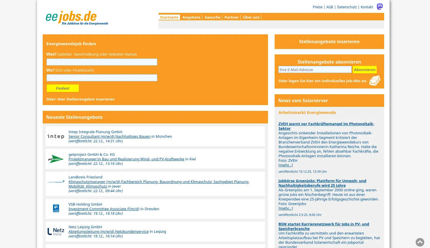 Website der Firma greenjobs GmbH