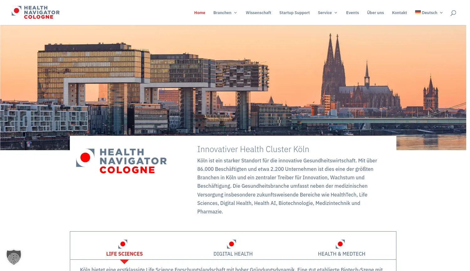 Website der Firma KölnBusiness Wirtschaftsförderungs-GmbH