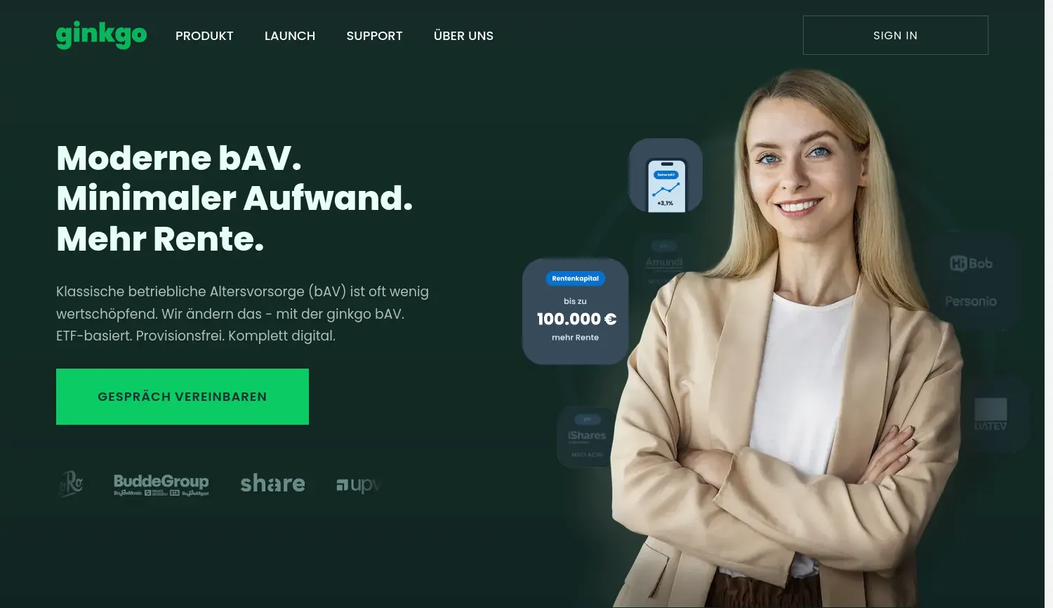 Website der Firma ginkgo Betriebliche Vorsorge GmbH