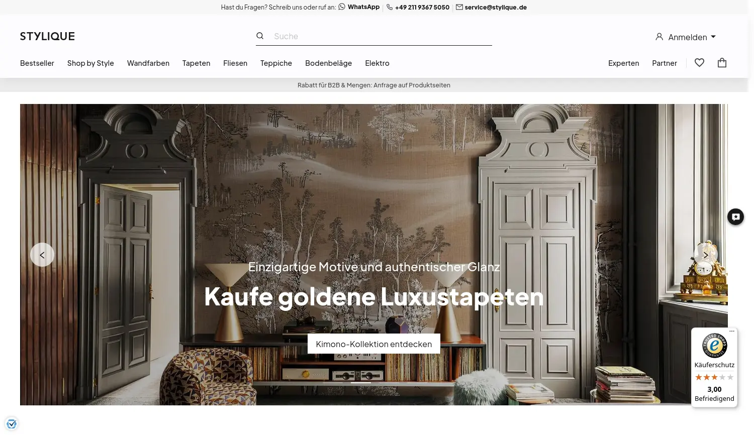 Website der Firma STYLIQUE GmbH