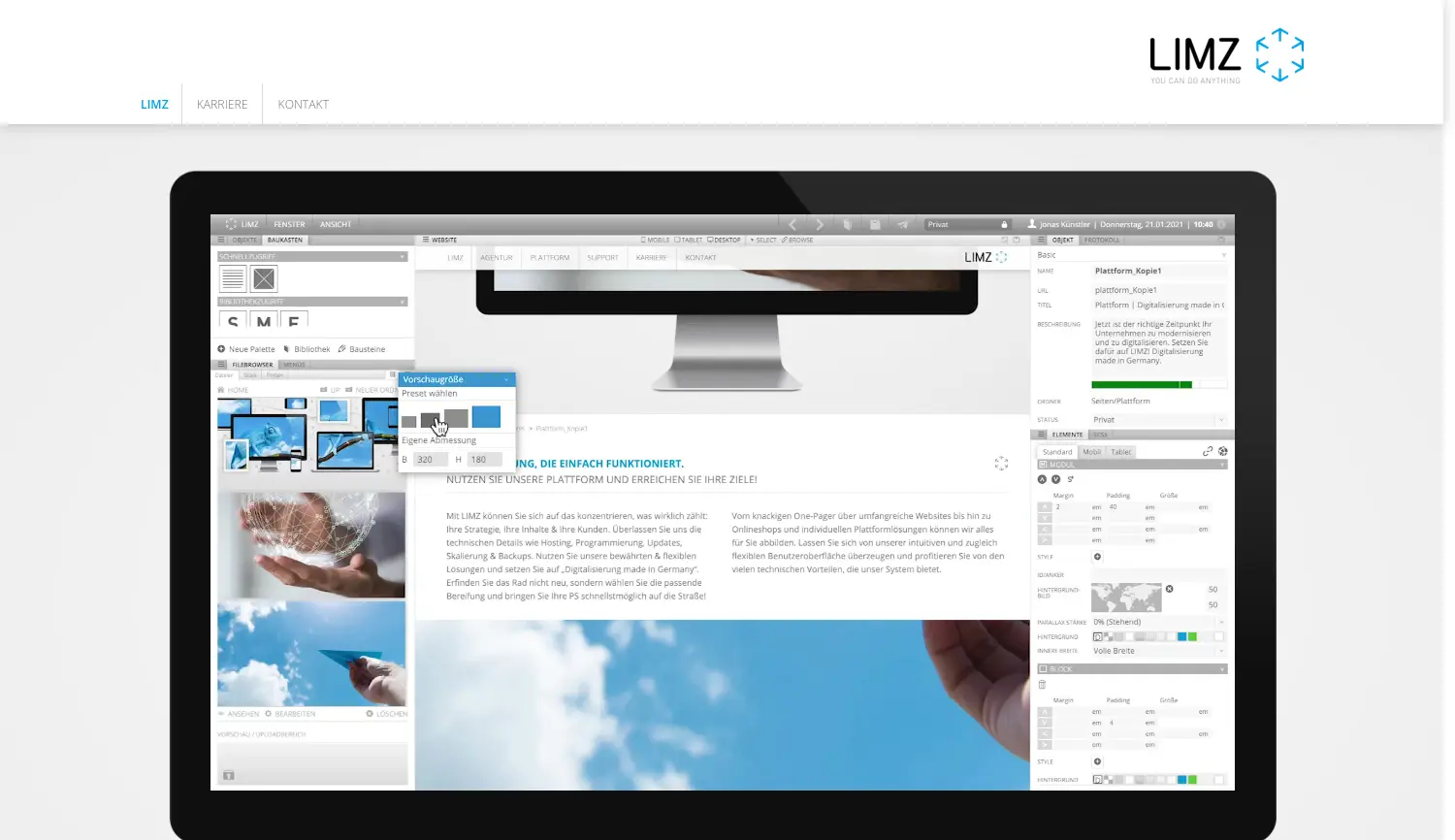Website der Firma LIMZ Solutions GmbH