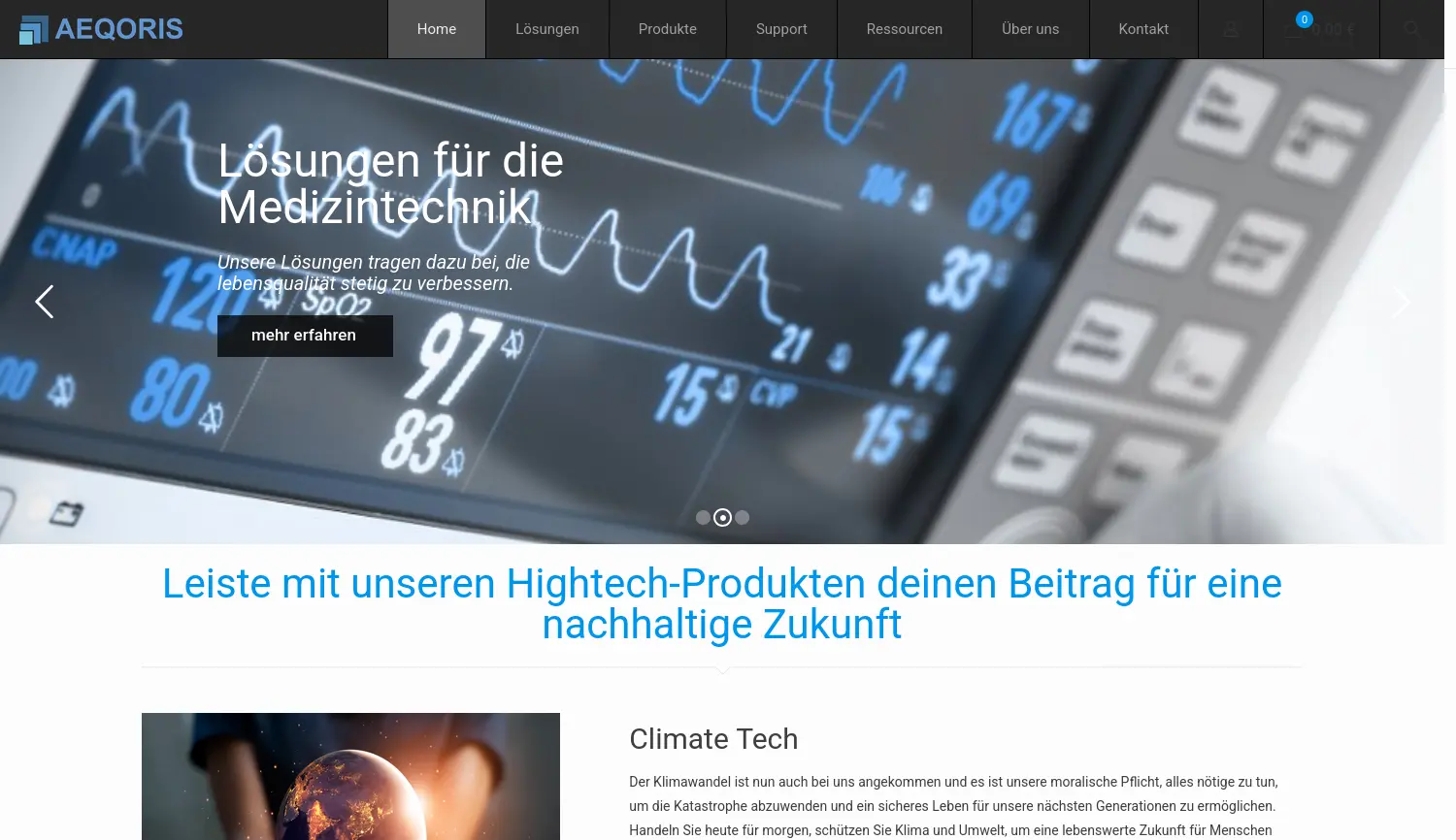 Website der Firma AEQORIS GmbH