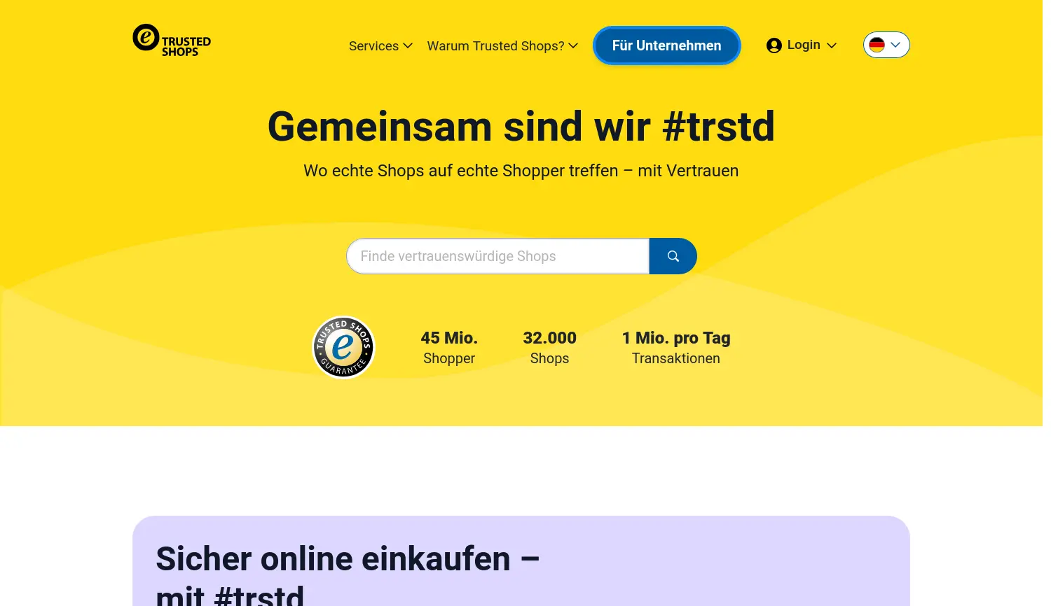 Website der Firma Trusted Shops SE