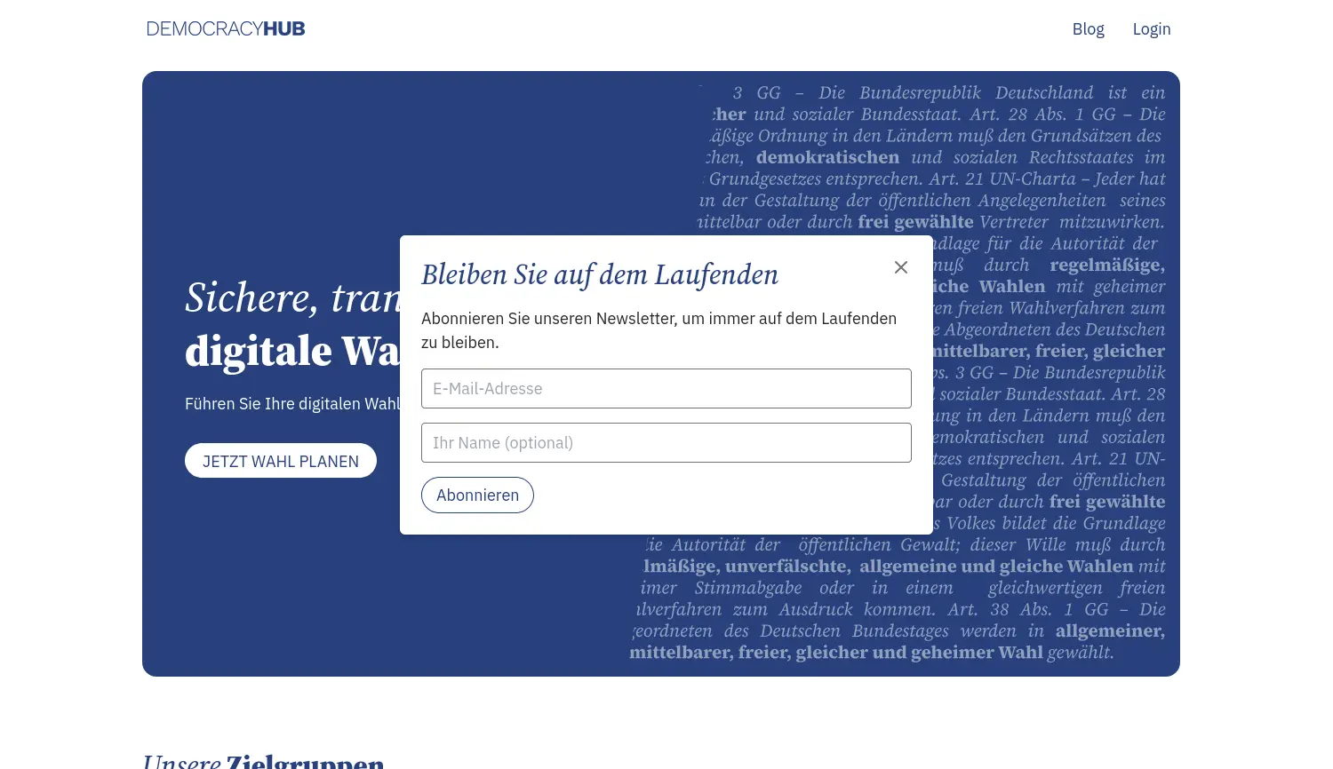Website der Firma DemocracyHub UG (haftungsbeschränkt) & Co. KG