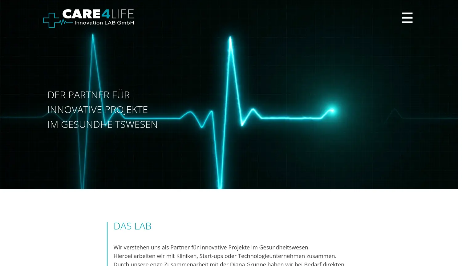 Website der Firma care4life Innovation LAB GmbH