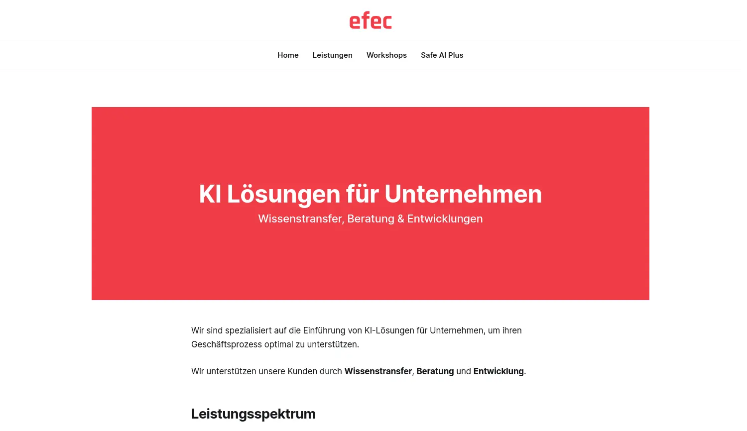 Website der Firma efec AG
