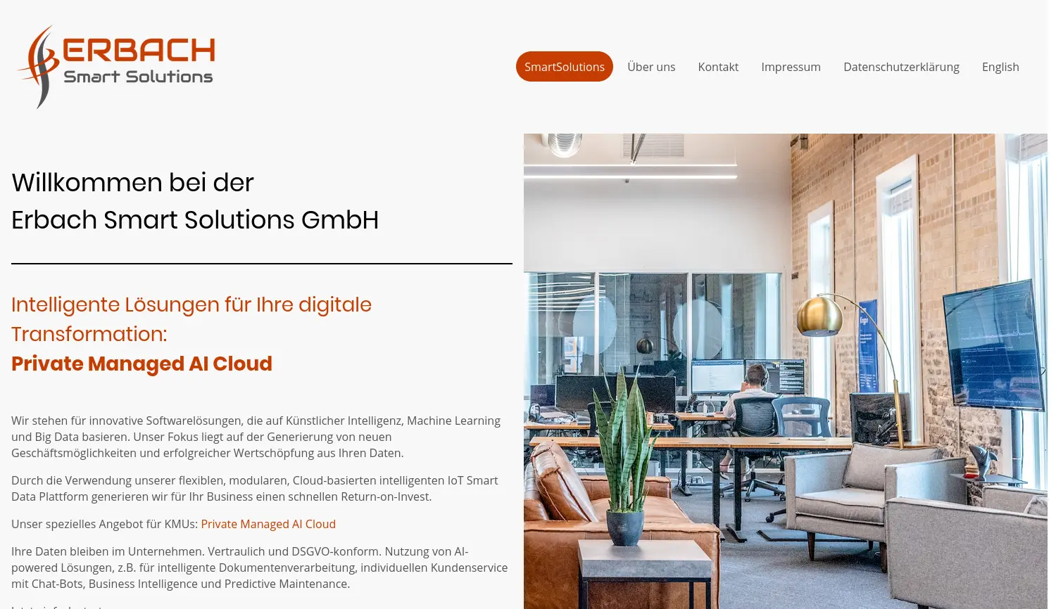 Website der Firma Erbach Smart Solutions GmbH