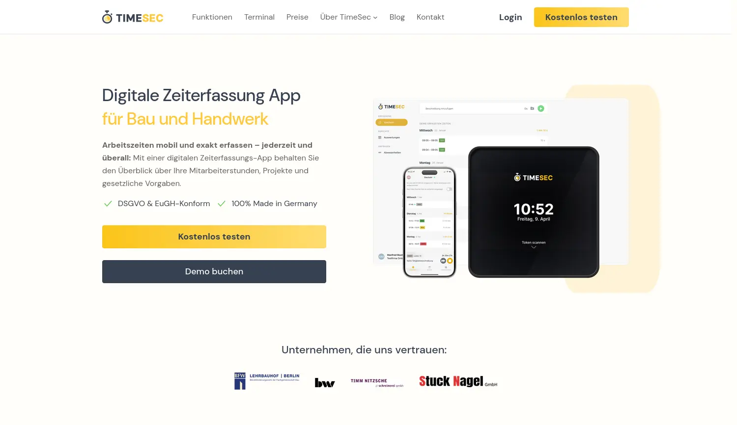 Website der Firma TimeSec Zeitmanagement GmbH