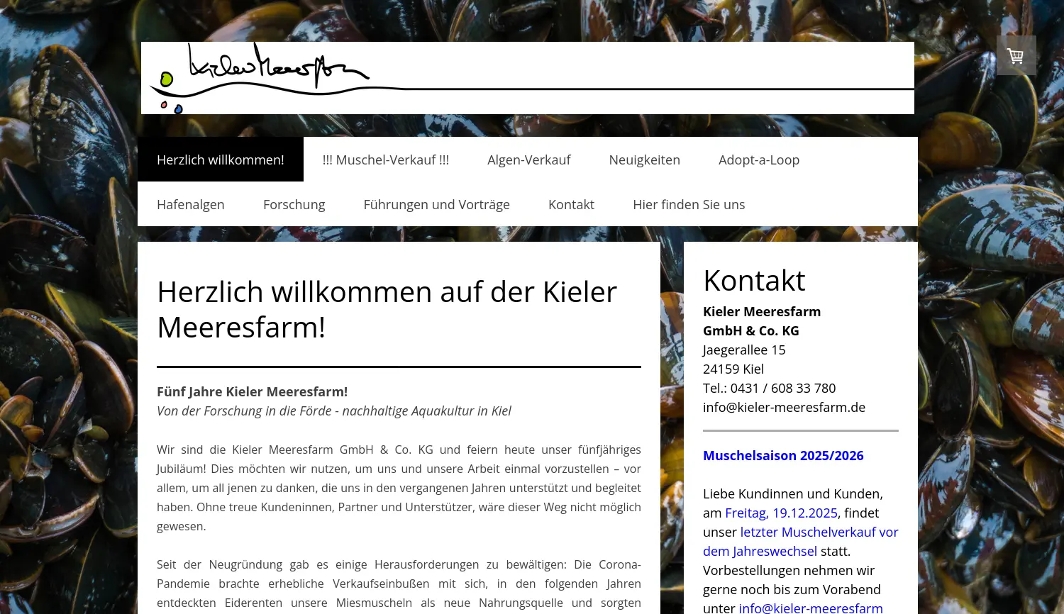 Website der Firma Kieler Meeresfarm GmbH & Co. KG