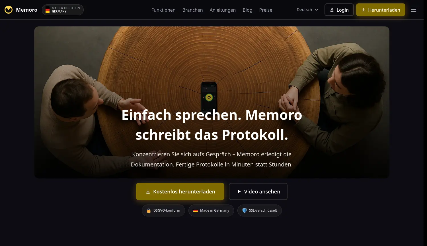 Website der Firma Memoro GmbH