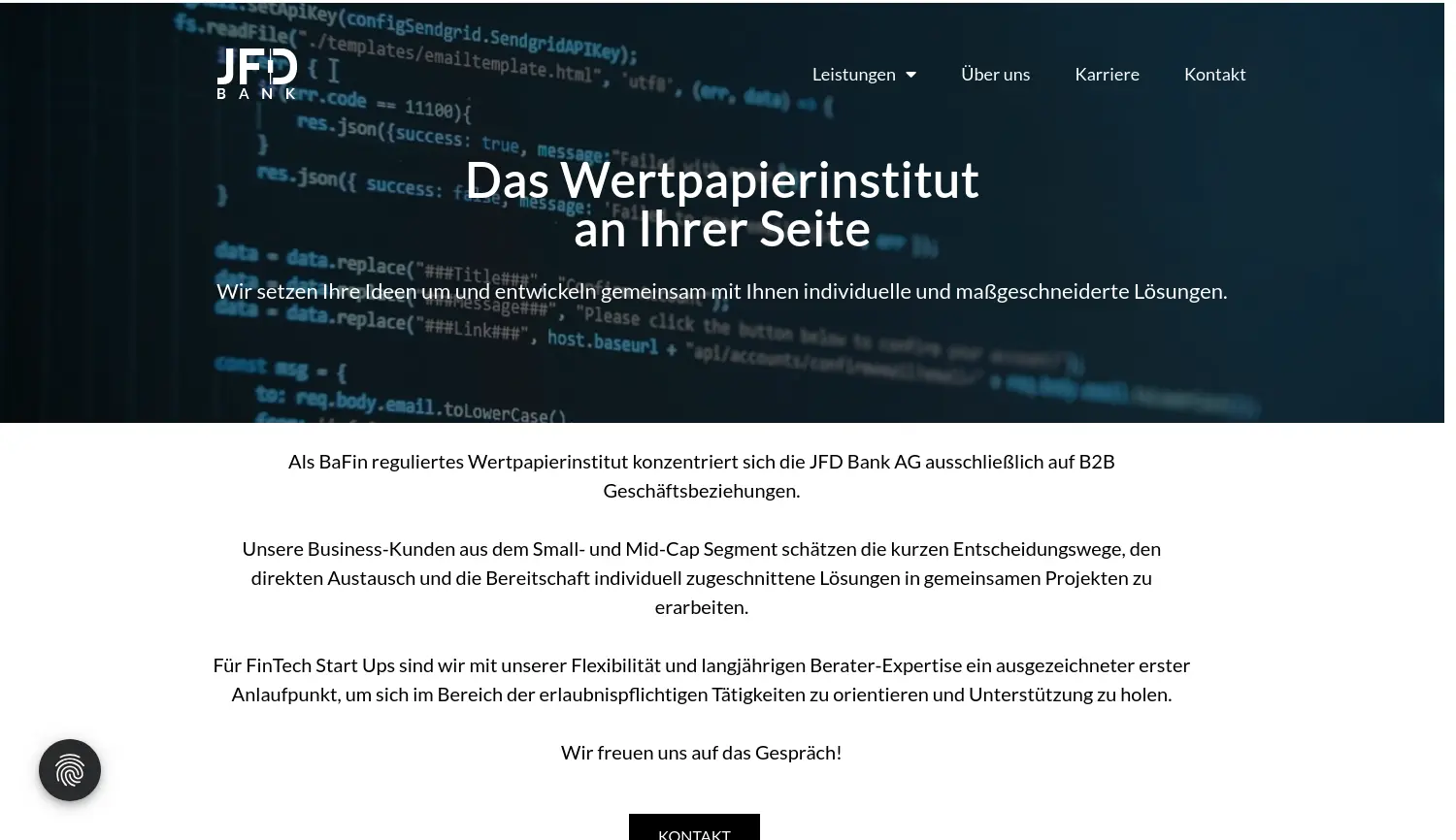 Website der Firma JFD Bank AG