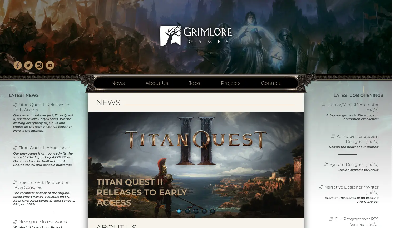 Website der Firma Grimlore Games GmbH