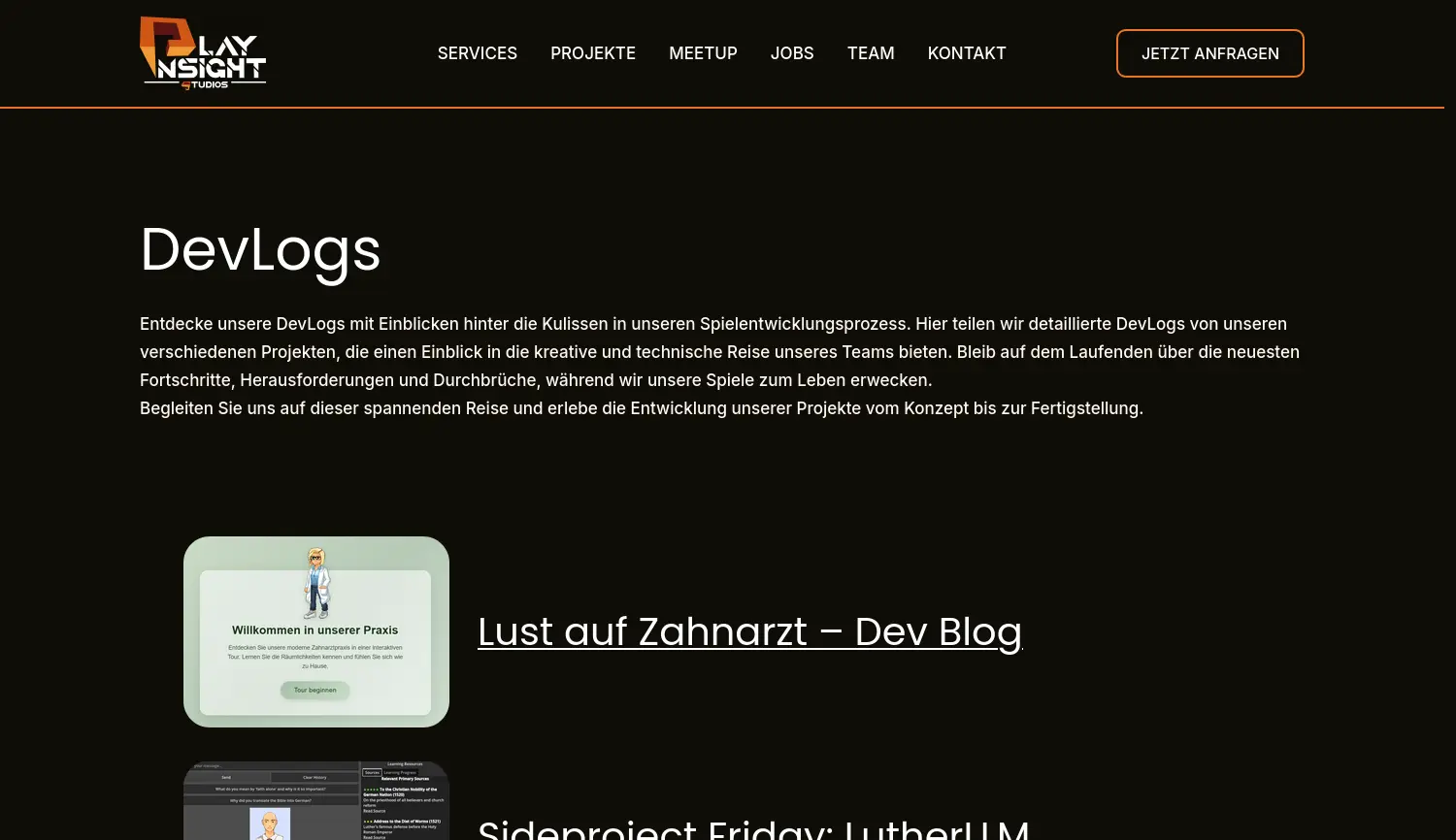 Website der Firma PlayInsight Studios GmbH