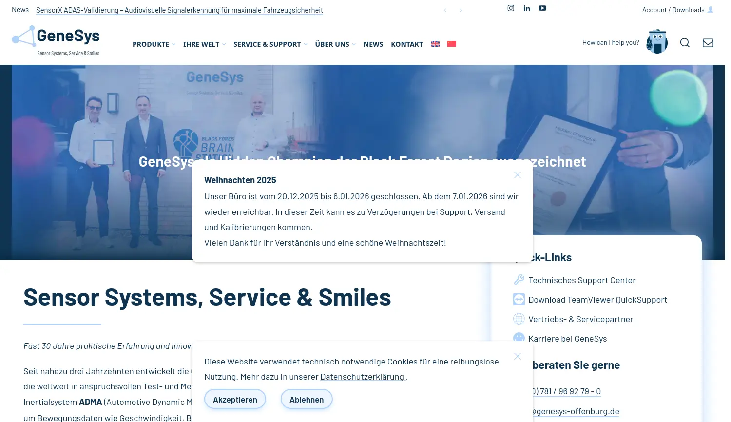 Website der Firma GeneSys Elektronik GmbH