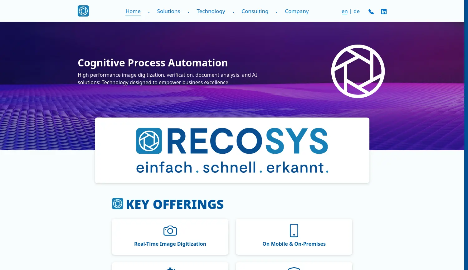 Website der Firma recosys Recognition Systems GmbH