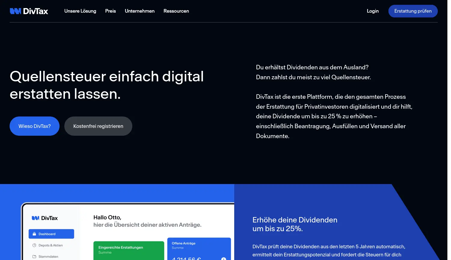 Website der Firma DivTax GmbH