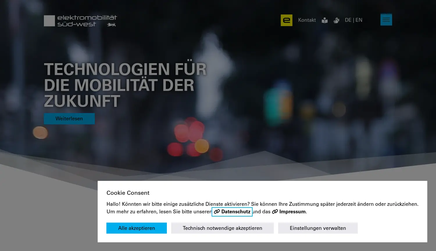 Website der Firma e-mobil BW GmbH