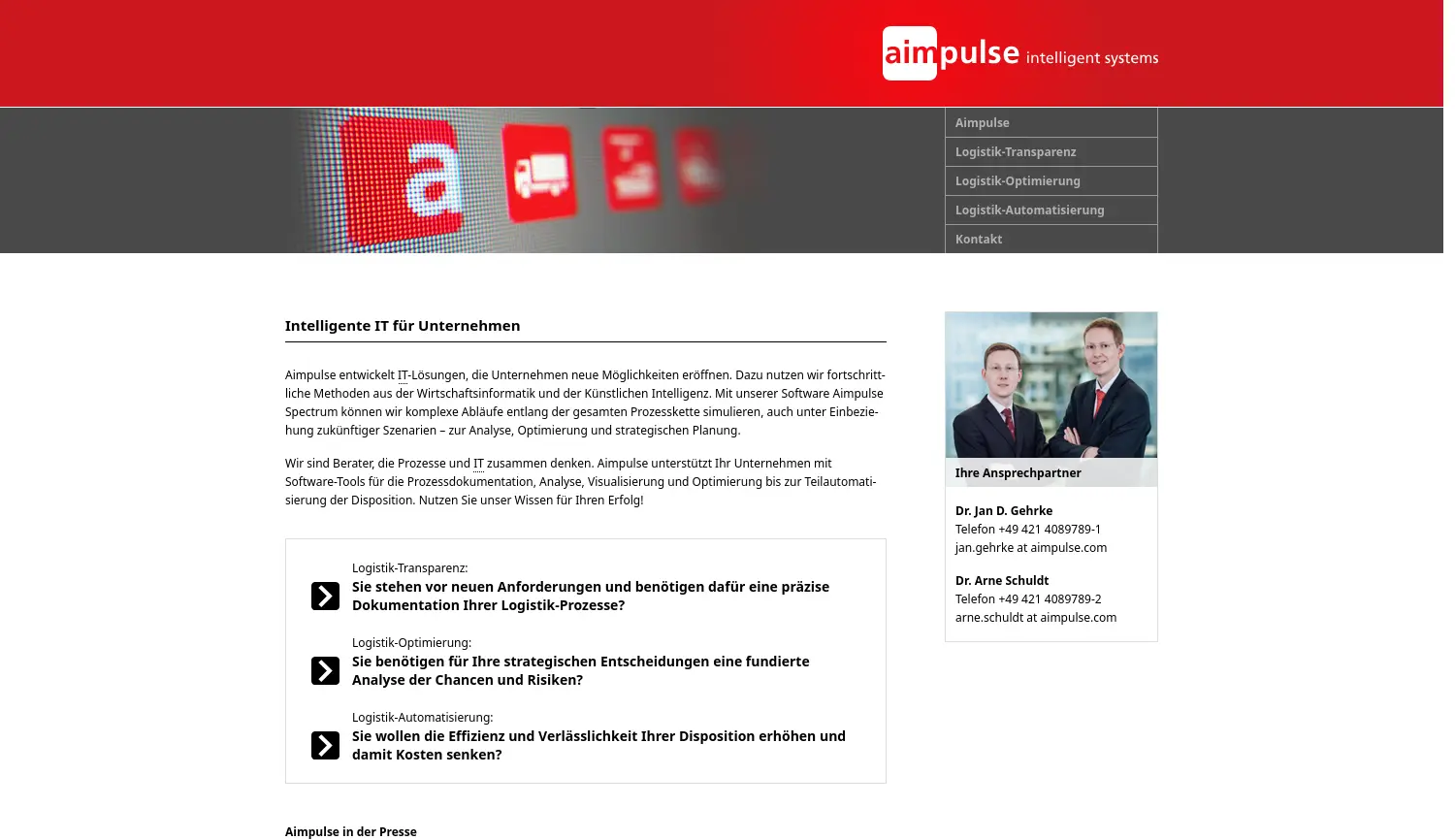 Website der Firma Aimpulse Intelligent Systems GmbH