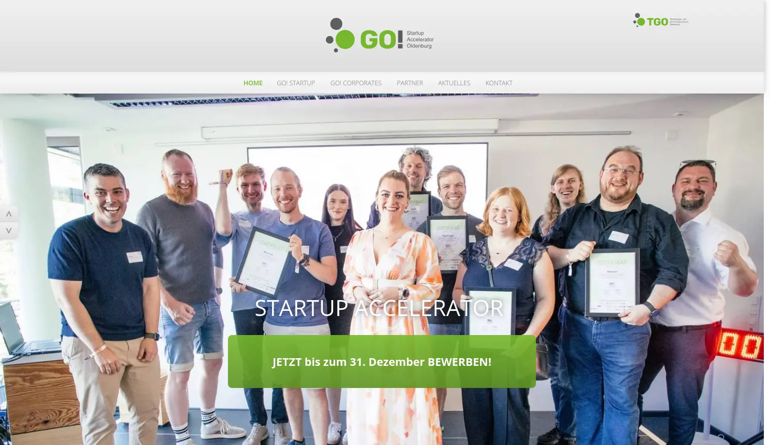Website der Firma TGO Technologie- und Gründerzentrum Oldenburg GmbH