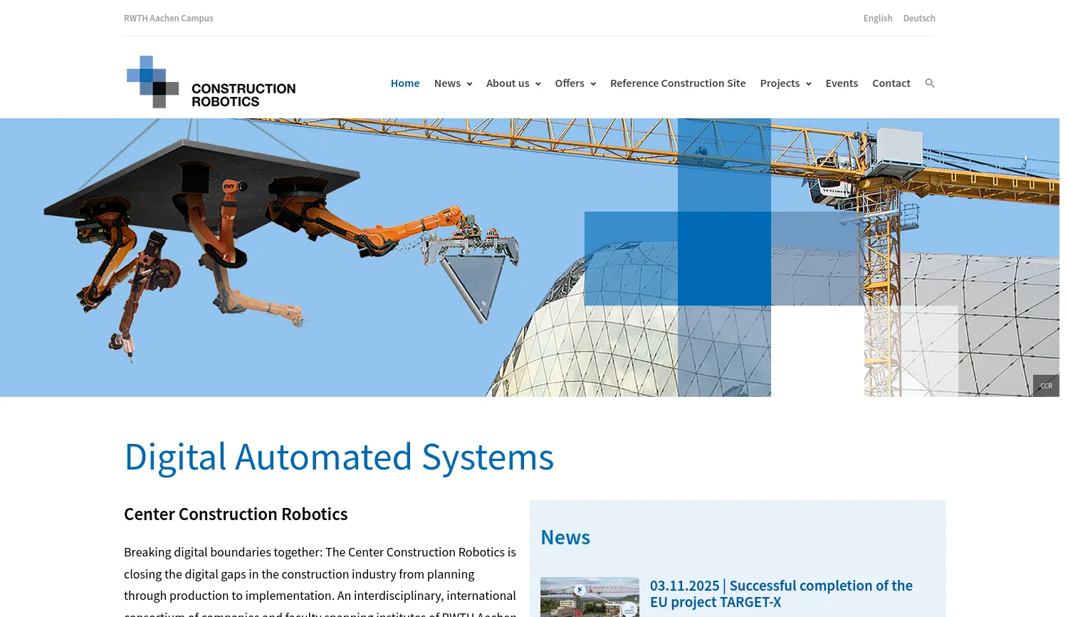 Website der Firma Center Construction Robotics
