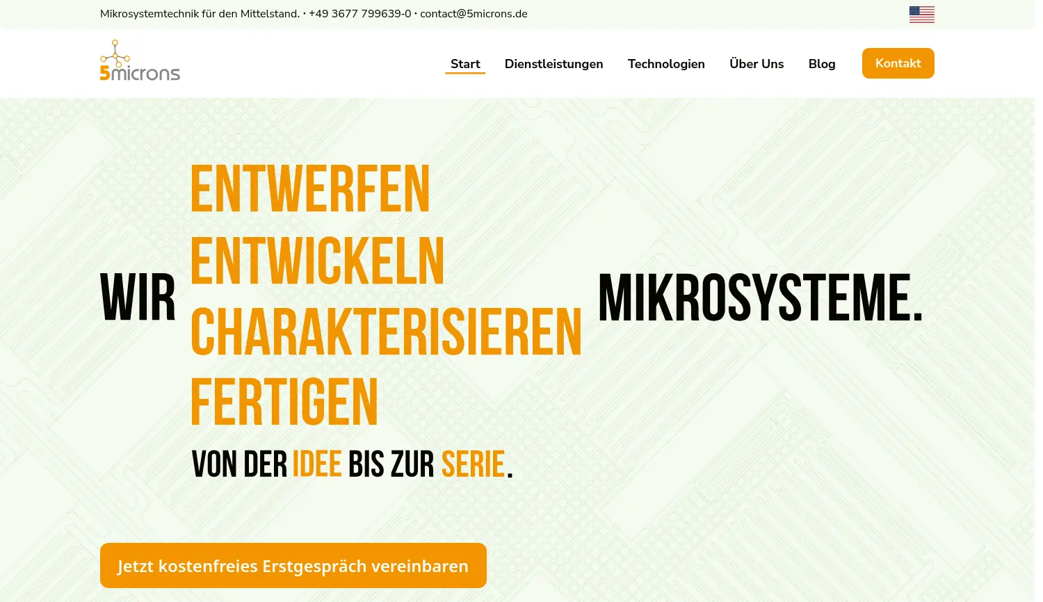 Website der Firma 5microns GmbH