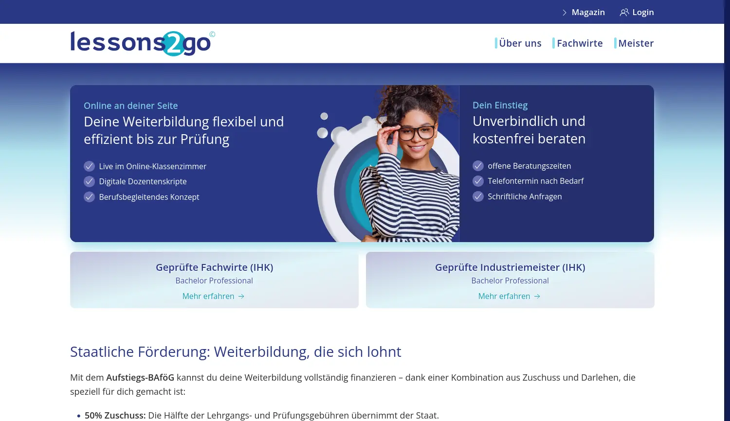 Website der Firma lessons2go GmbH