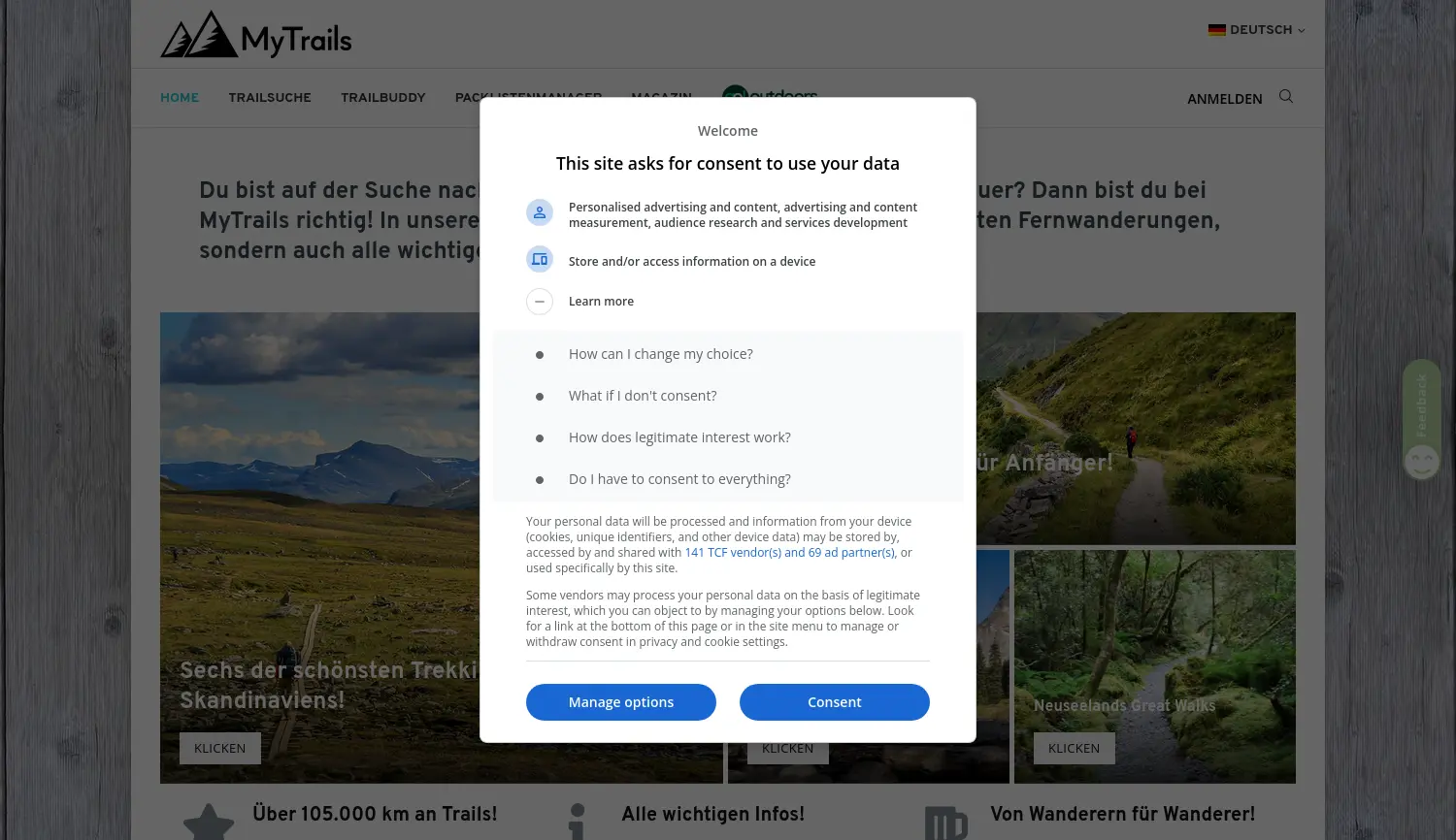 Website der Firma MyTrails GmbH