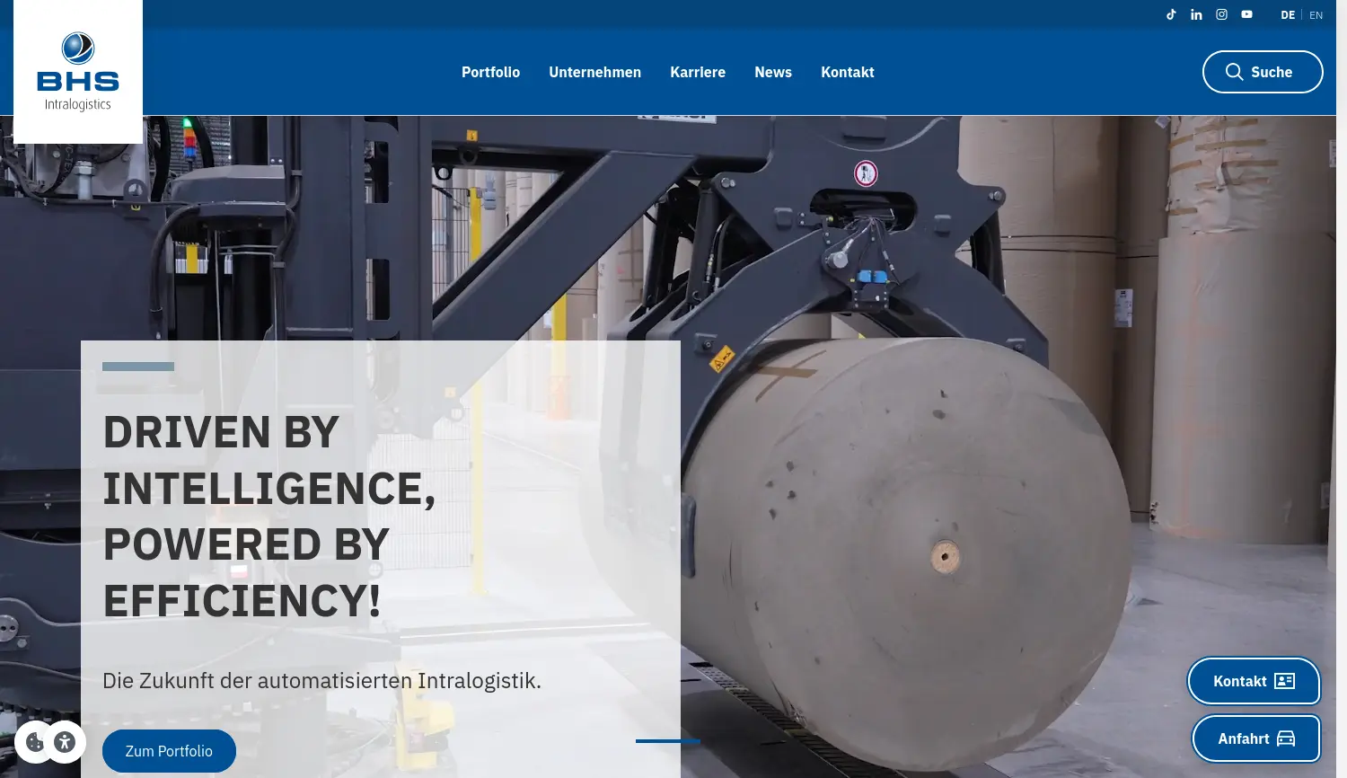 Website der Firma BHS Intralogistics GmbH