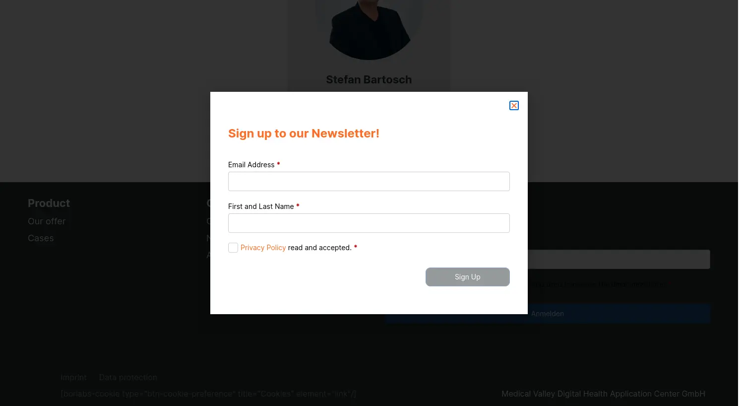 Website der Firma Medical Valley Digital Health Application Center GmbH