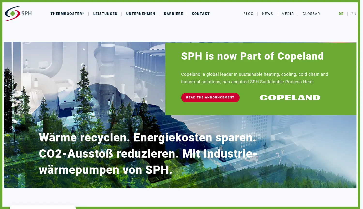 Website der Firma SPH Sustainable Process Heat GmbH