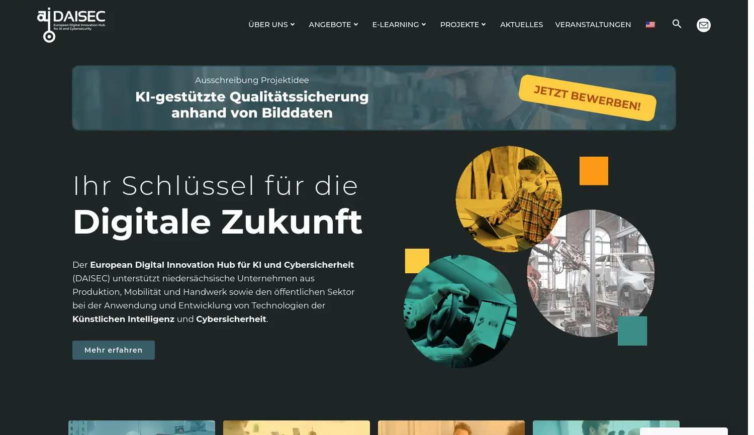 Website der Firma DAISEC – Digital Innovation Hub for AI and Cybersecurity