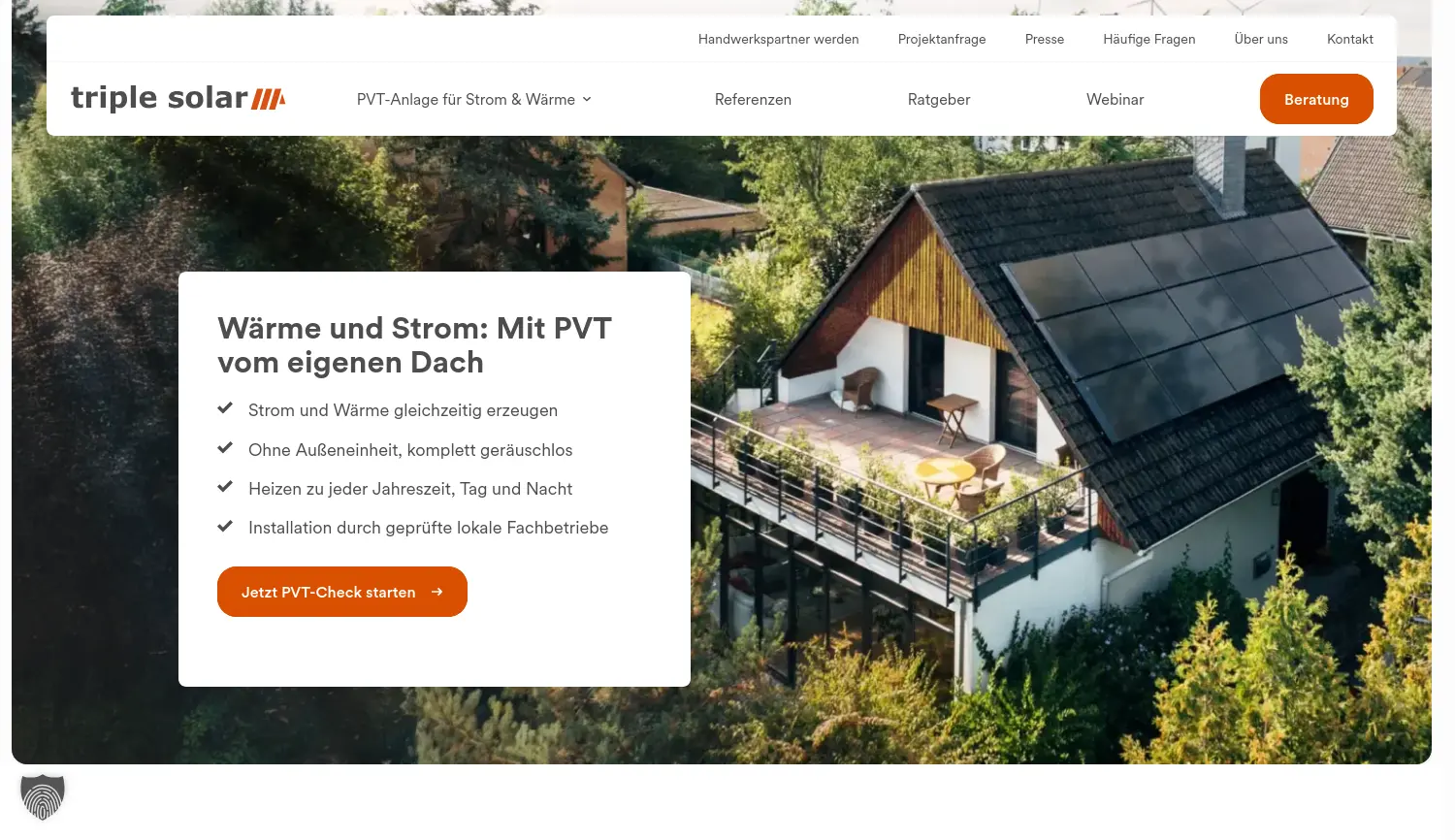Website der Firma Triple Solar GmbH