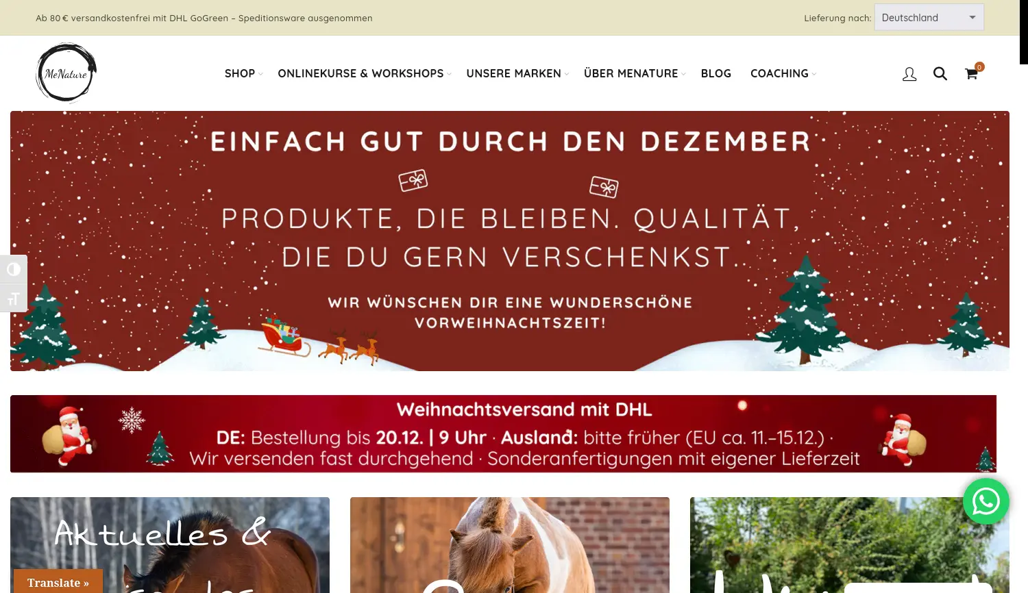 Website der Firma MeNature