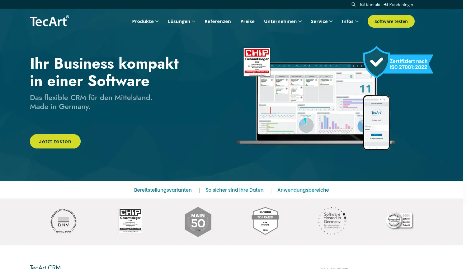 Website der Firma TecArt GmbH