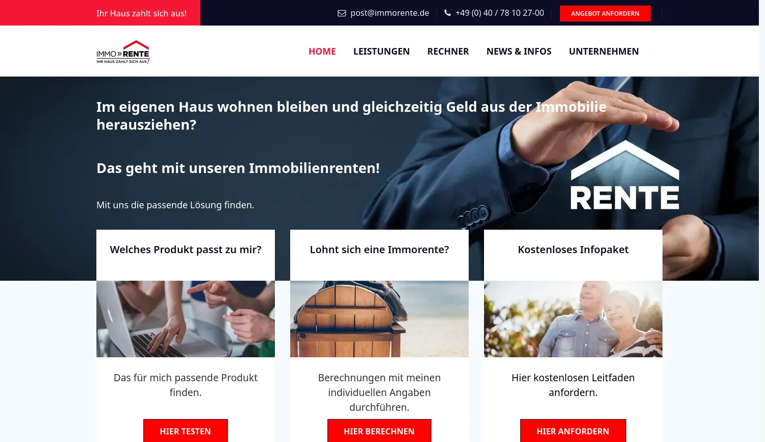 Website der Firma WIR WohnImmobilienRente GmbH