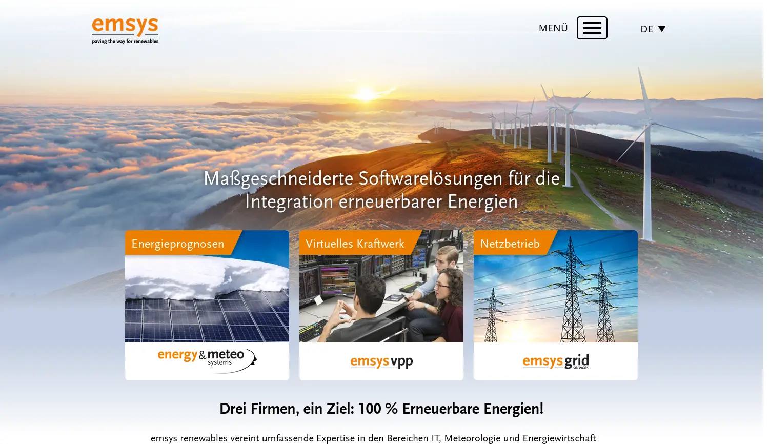 Website der Firma energy & meteo systems GmbH