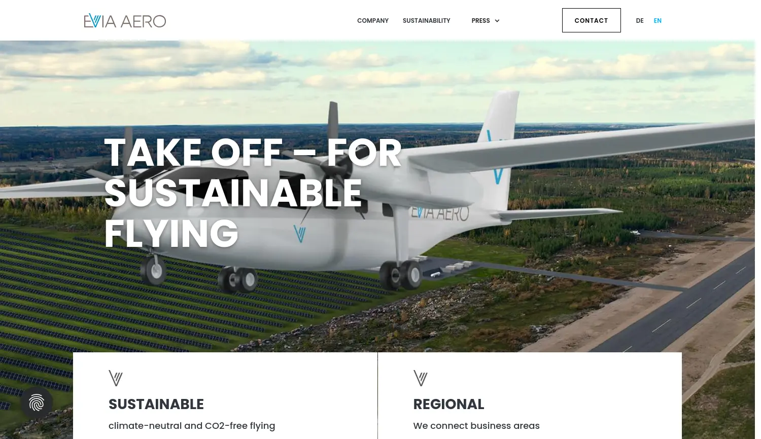 Website der Firma EVIA AERO GmbH