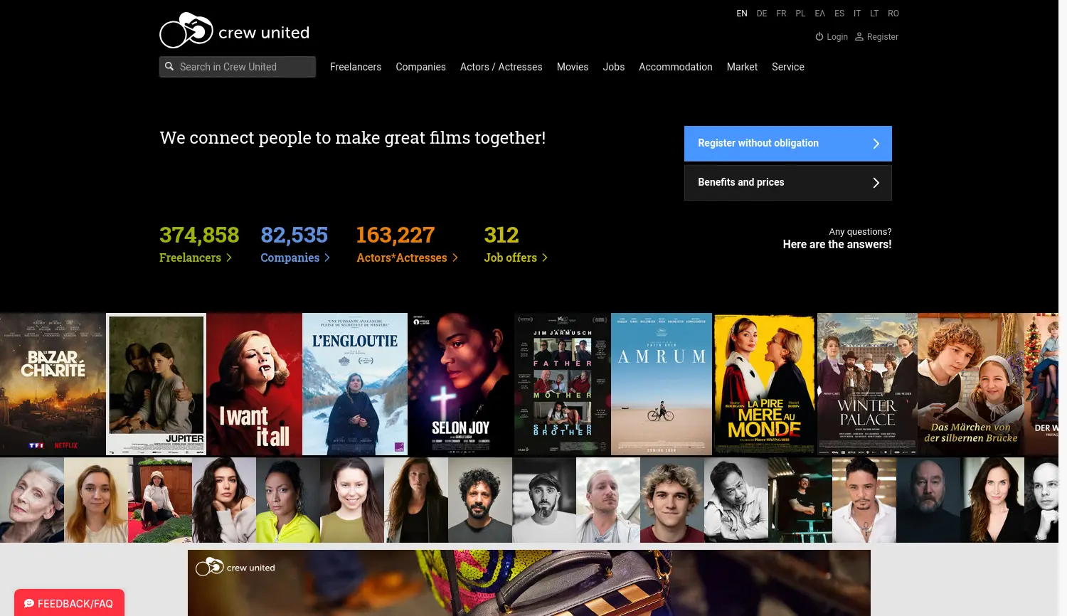 Website der Firma Crew United, Lutz und Zenglein GbR