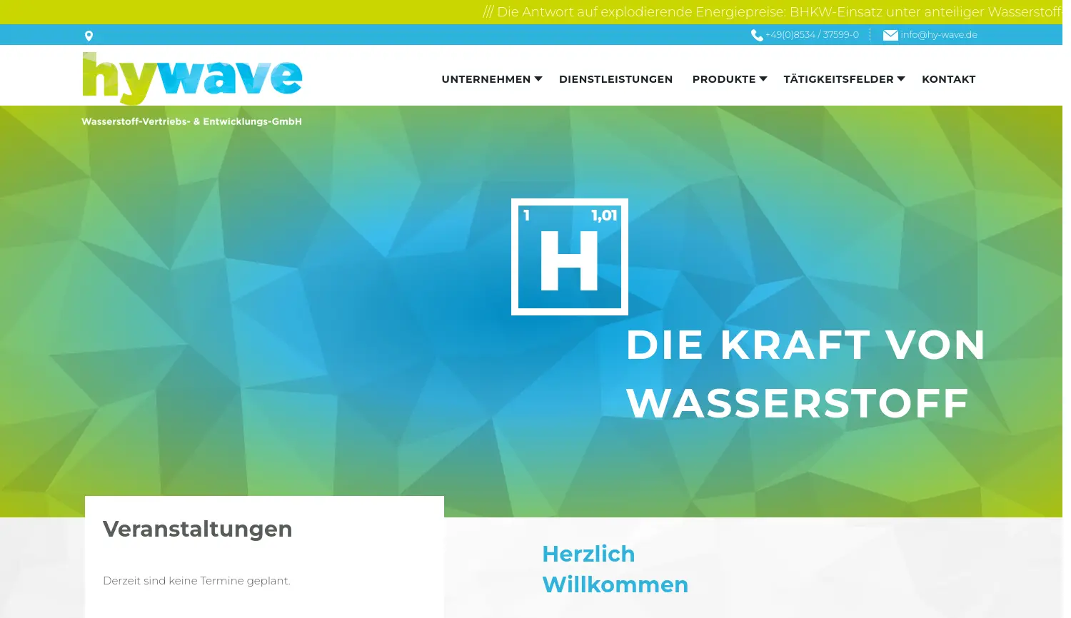 Website der Firma hy-wave Wasserstoff-Vertriebs- & Entwicklungs-GmbH